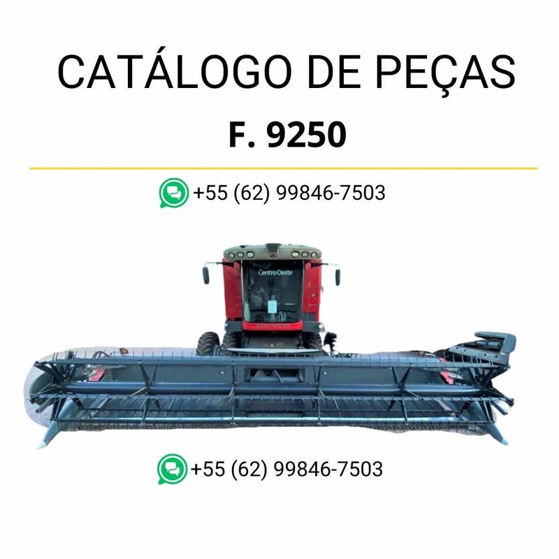 Catálogo de peças da plataforma Massey Ferguson 9250 Dynaflex Draper Header em PDF, com ilustrações detalhadas e lista completa de componentes.