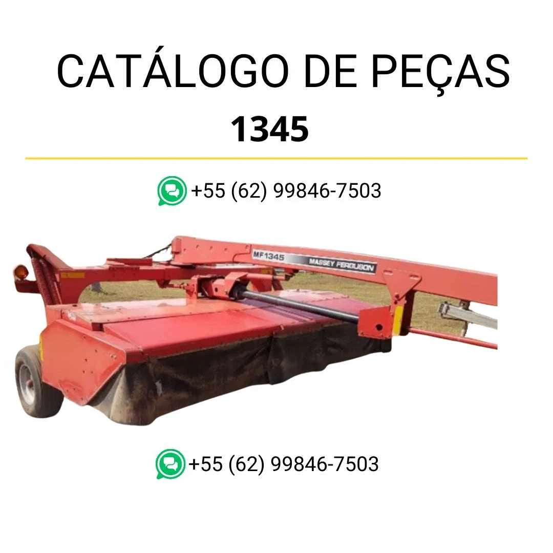 Catálogo de peças Massey Ferguson 1345 cortadora em PDF, com ilustrações técnicas e identificação completa dos componentes e conjuntos mecânicos.