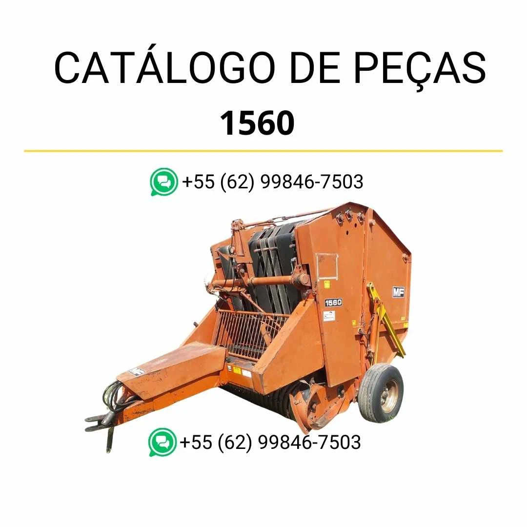 Catálogo de peças Massey Ferguson 1560 enfardadora em PDF, com diagramas ilustrados e identificação detalhada dos componentes e conjuntos mecânicos.
