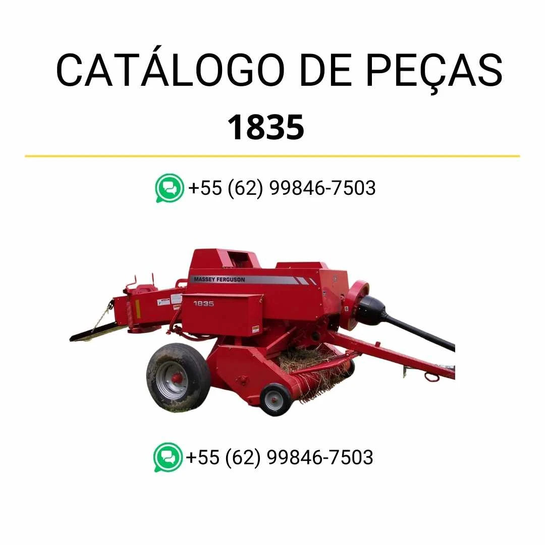 Catálogo de peças Massey Ferguson 1835 enfardadeira retangular em PDF, com diagramas detalhados e referências completas para cada conjunto mecânico.