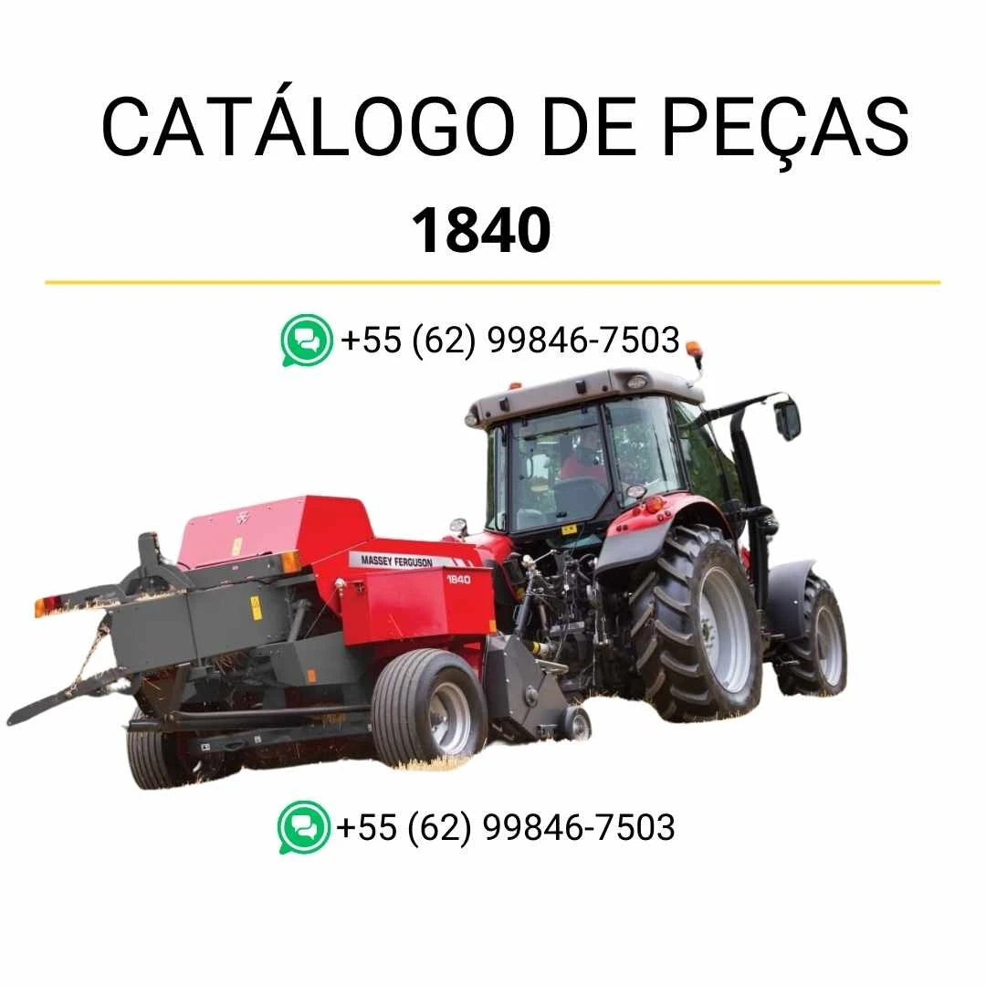 Catálogo de peças Massey Ferguson 1840 enfardadeira retangular em PDF, com ilustrações técnicas e identificação completa dos componentes.