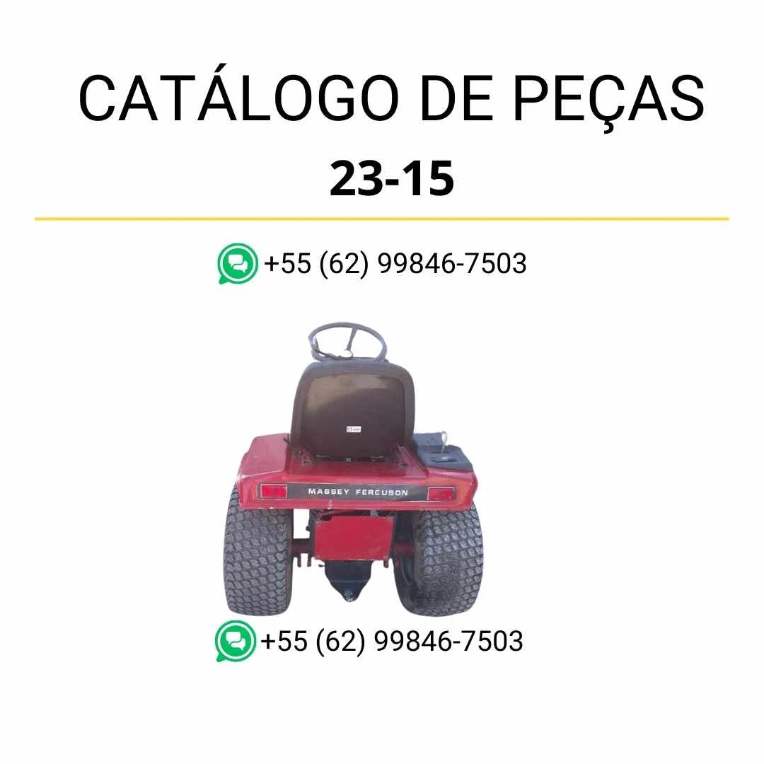 Catálogo de peças Massey Ferguson 23-12 e 23-15 cortador em PDF, com diagramas ilustrados e identificação completa dos componentes mecânicos.