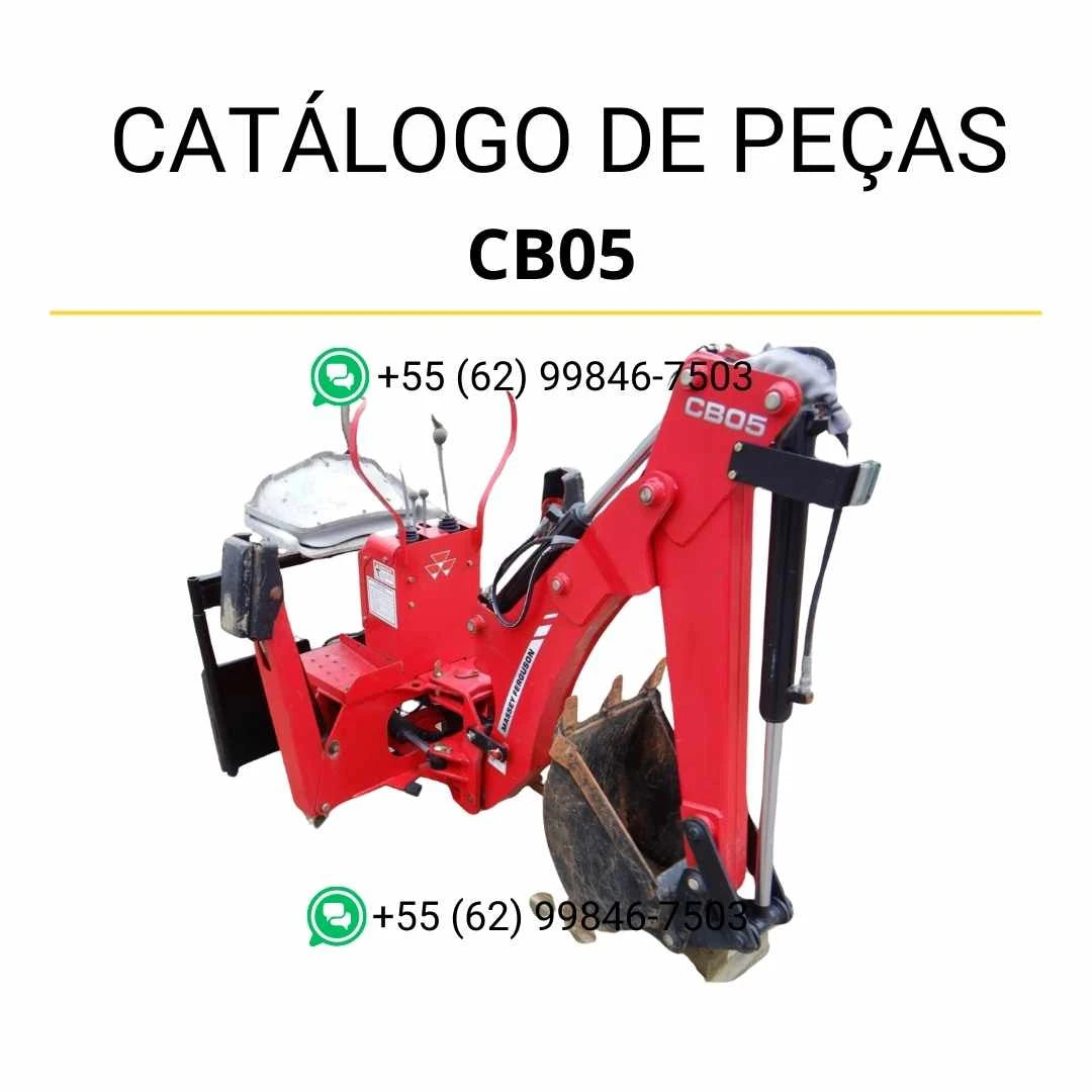 Catálogo de peças Massey Ferguson CB05 retroescavadora em PDF, com diagramas técnicos detalhados e identificação completa dos componentes.