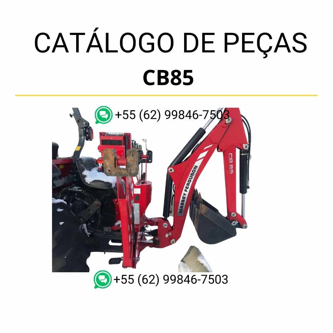 Catálogo de peças Massey Ferguson CB85 retroescavadora em PDF, com diagramas técnicos detalhados e identificação completa dos componentes.