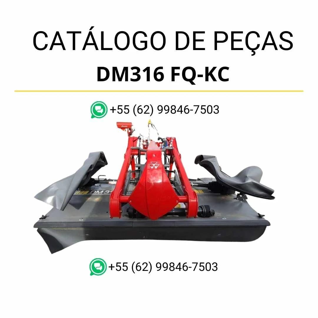 Catálogo de peças Massey Ferguson DM316 FQ KC MF em PDF com diagramas ilustrados e identificação detalhada dos componentes da cortadora