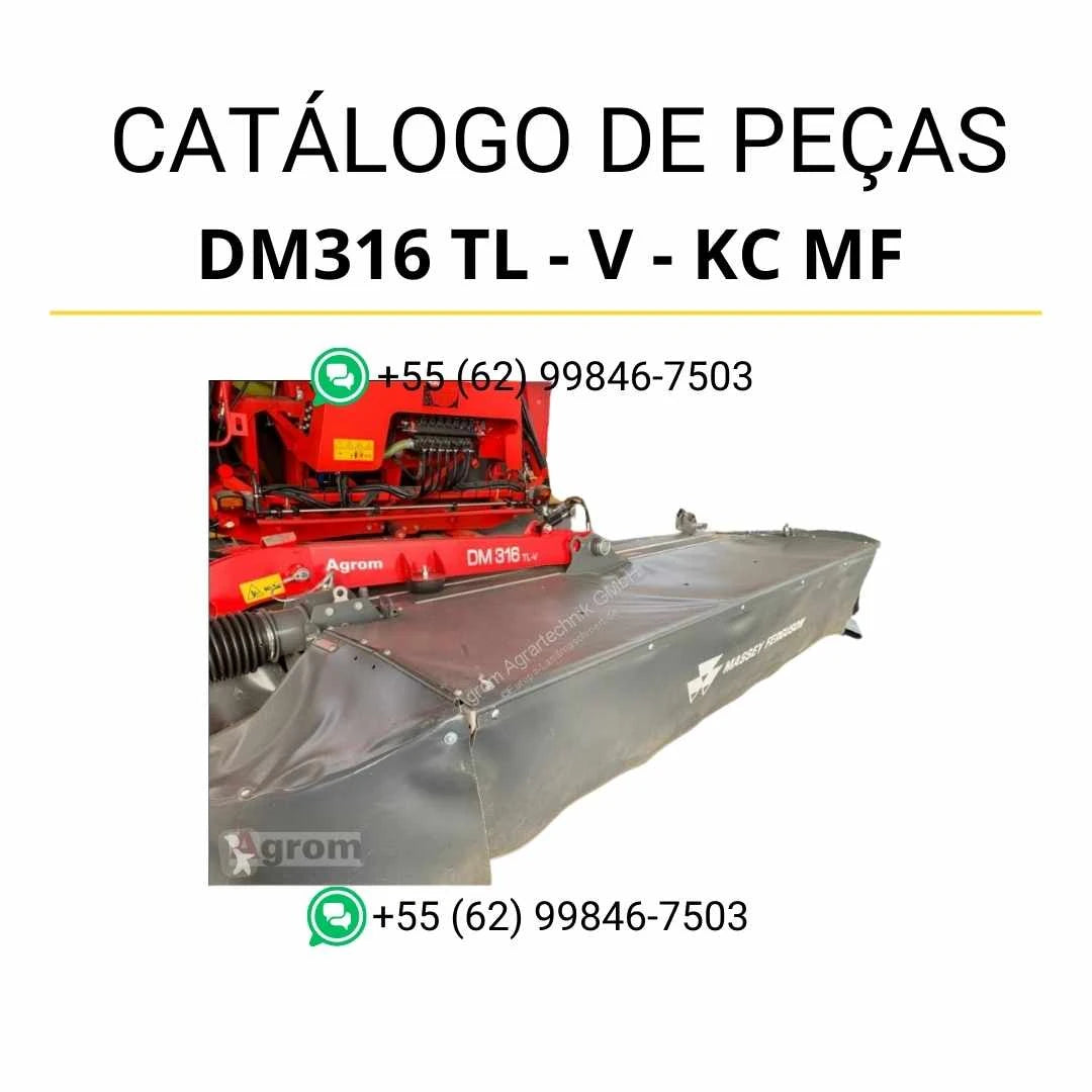 Catálogo de peças Massey Ferguson DM316 TL V RC NYN em PDF com ilustrações técnicas e identificação completa dos componentes da cortadora