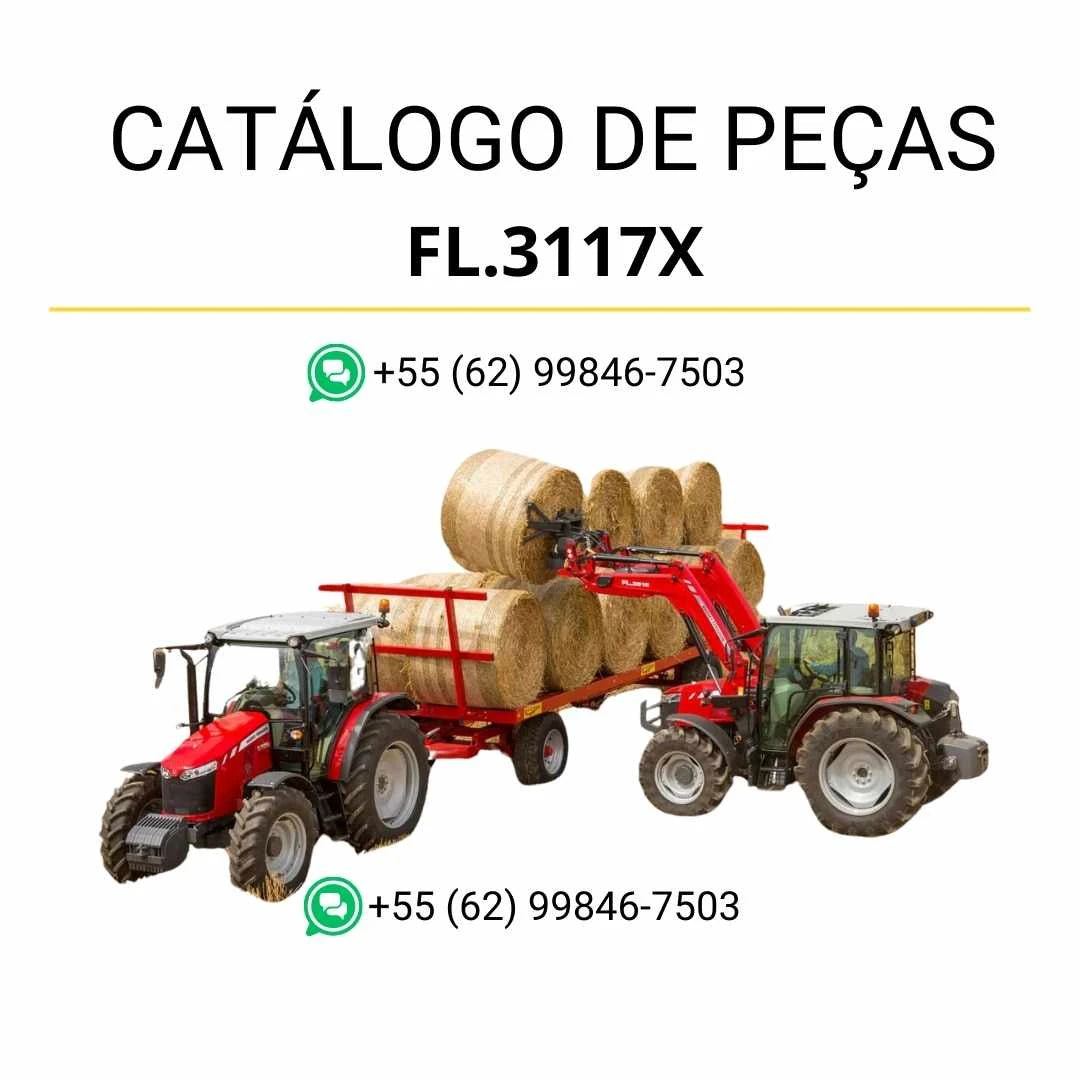 Catálogo de peças Massey Ferguson FL3117X em PDF com ilustrações detalhadas e identificação dos componentes do carregador frontal