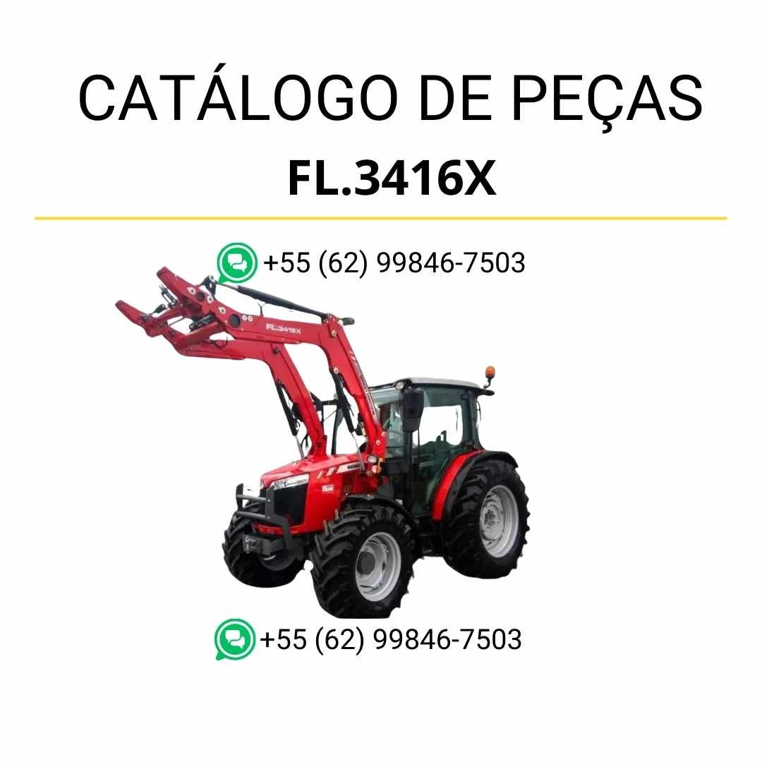 Catálogo de peças Massey Ferguson FL3416X em PDF com diagramas técnicos e identificação completa dos componentes do carregador frontal
