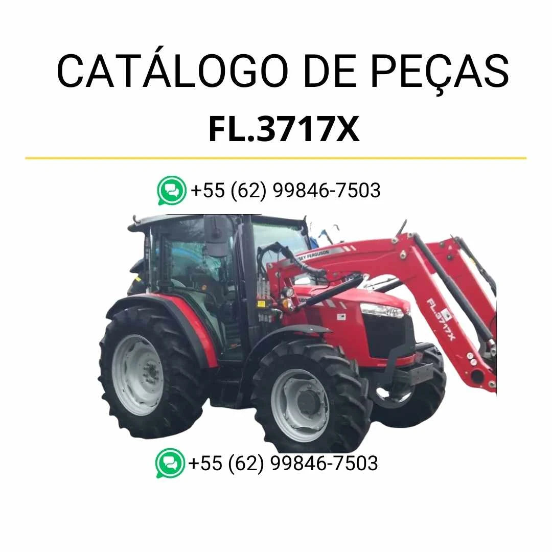 Catálogo de peças Massey Ferguson FL3717X em PDF com ilustrações técnicas do carregador frontal e identificação detalhada dos componentes