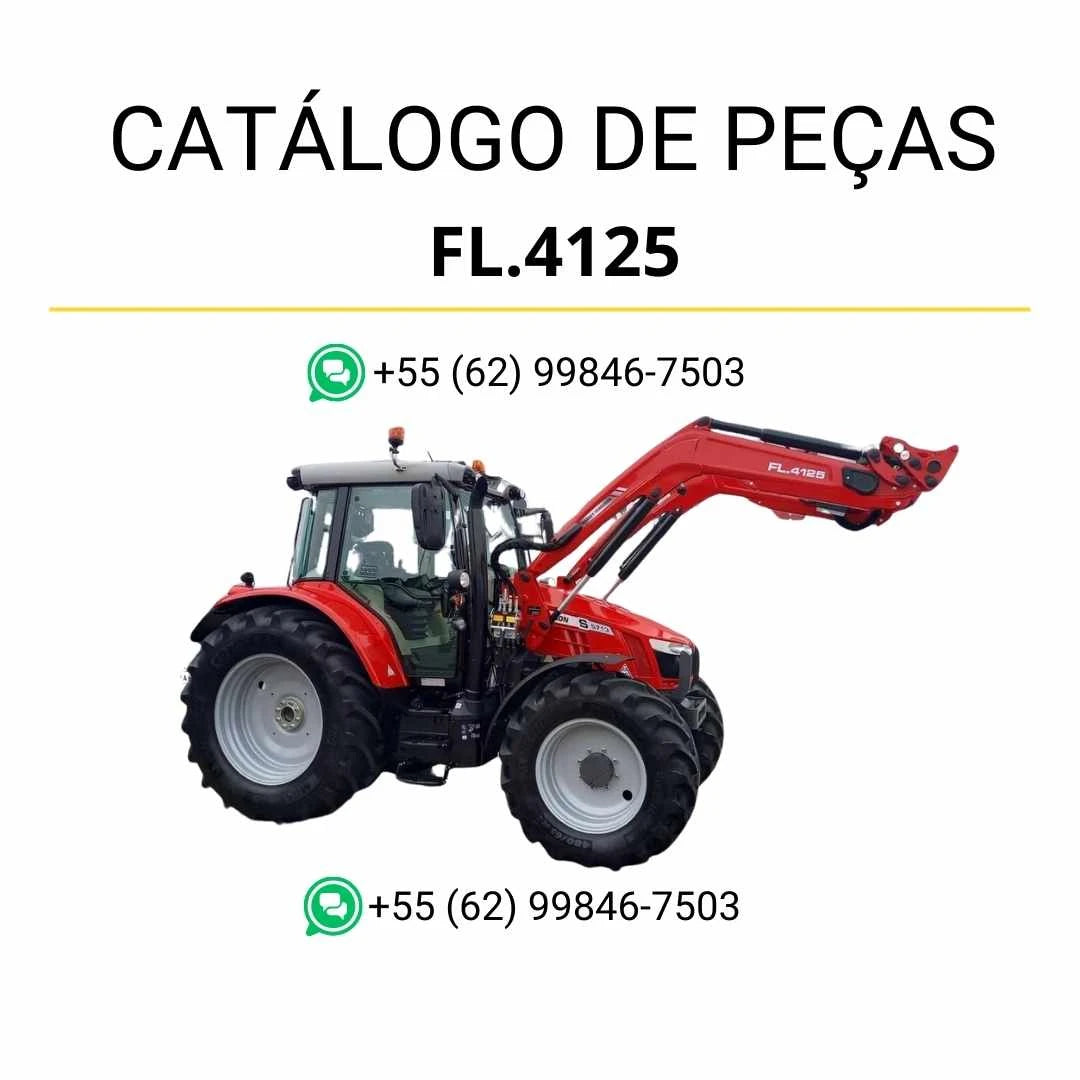 Catálogo de peças Massey Ferguson FL4125 em PDF com ilustrações técnicas do carregador frontal e identificação completa dos subconjuntos