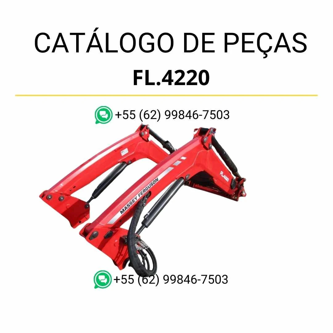 Catálogo de peças Massey Ferguson FL4220 em PDF com diagramas técnicos do carregador frontal e identificação detalhada dos componentes