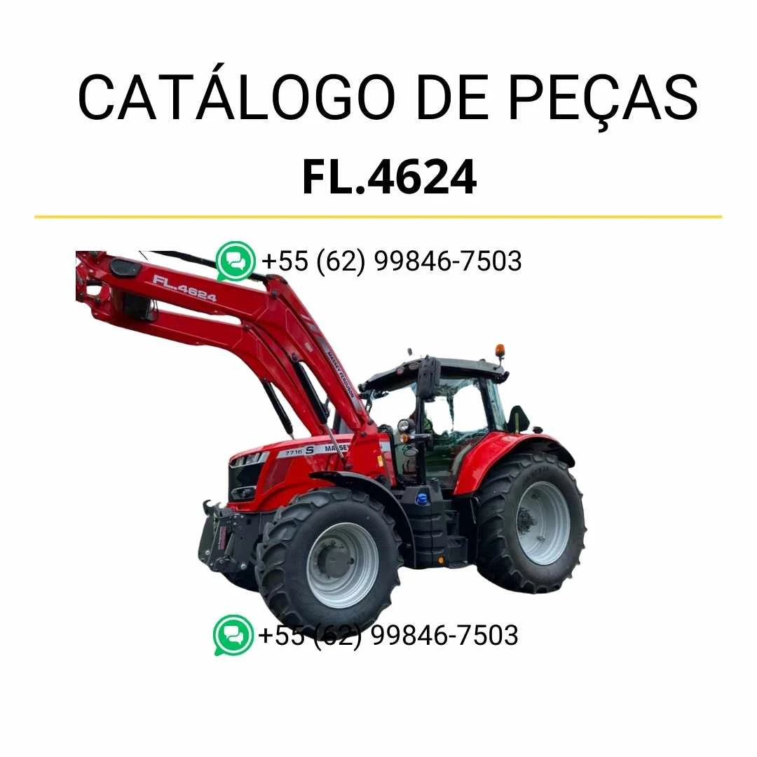 Catálogo de peças Massey Ferguson FL.4624 em PDF com diagramas técnicos completos do carregador frontal e identificação dos componentes