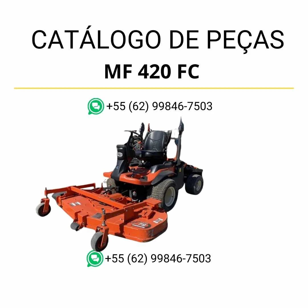 Catálogo de peças Massey Ferguson MF 420 FC cortador em PDF, com diagramas técnicos e identificação completa dos componentes de manutenção.
