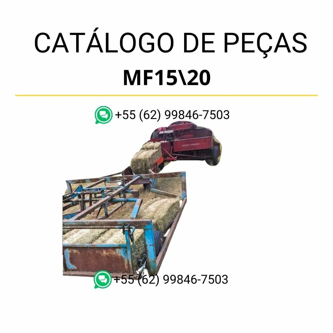 Catálogo de peças Massey Ferguson MF15 e MF20 Enfardadeira em PDF com diagramas ilustrados e identificação detalhada dos componentes