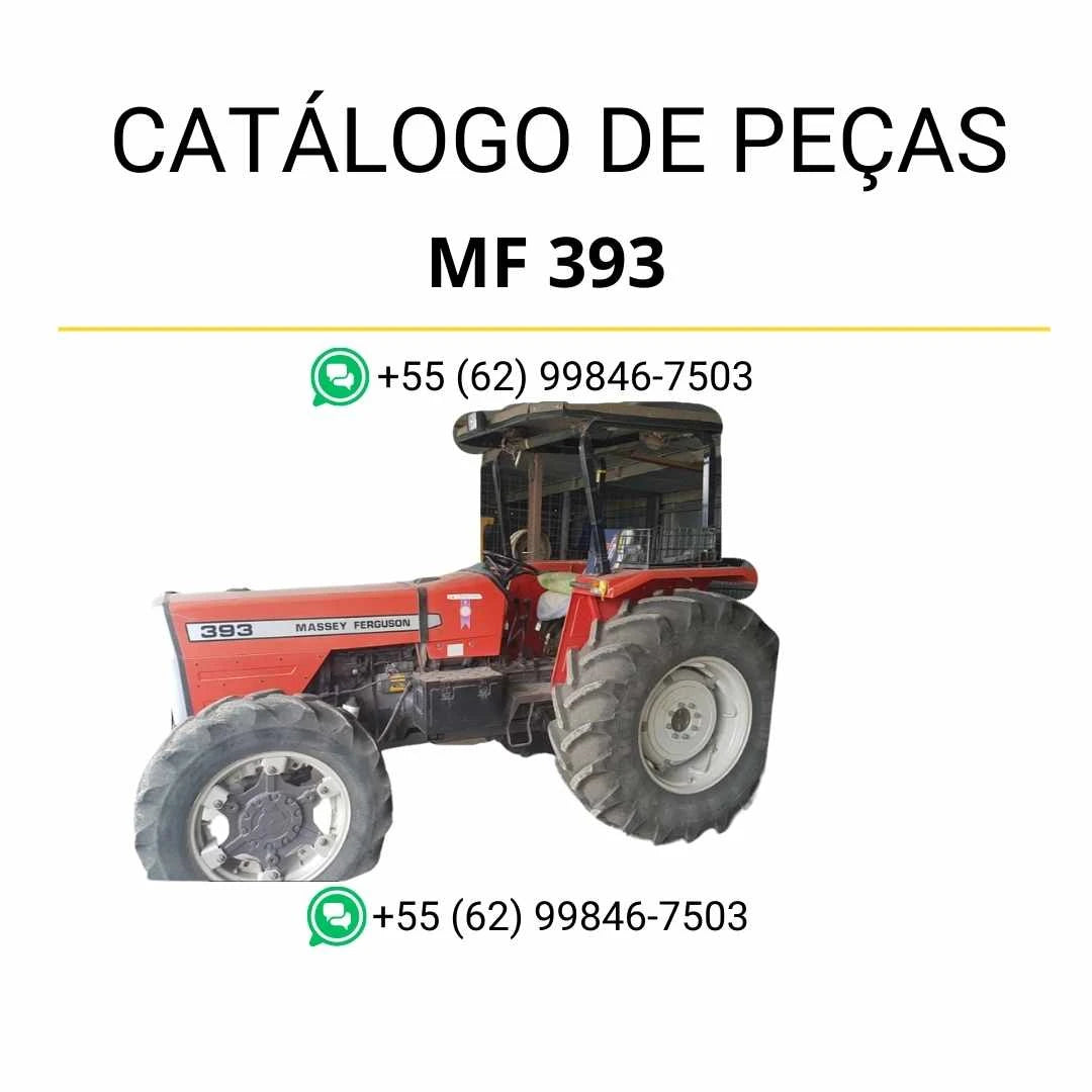 Catálogo de peças Massey Ferguson MF 393 em PDF com diagramas detalhados, listas de componentes originais e vistas técnicas do trator