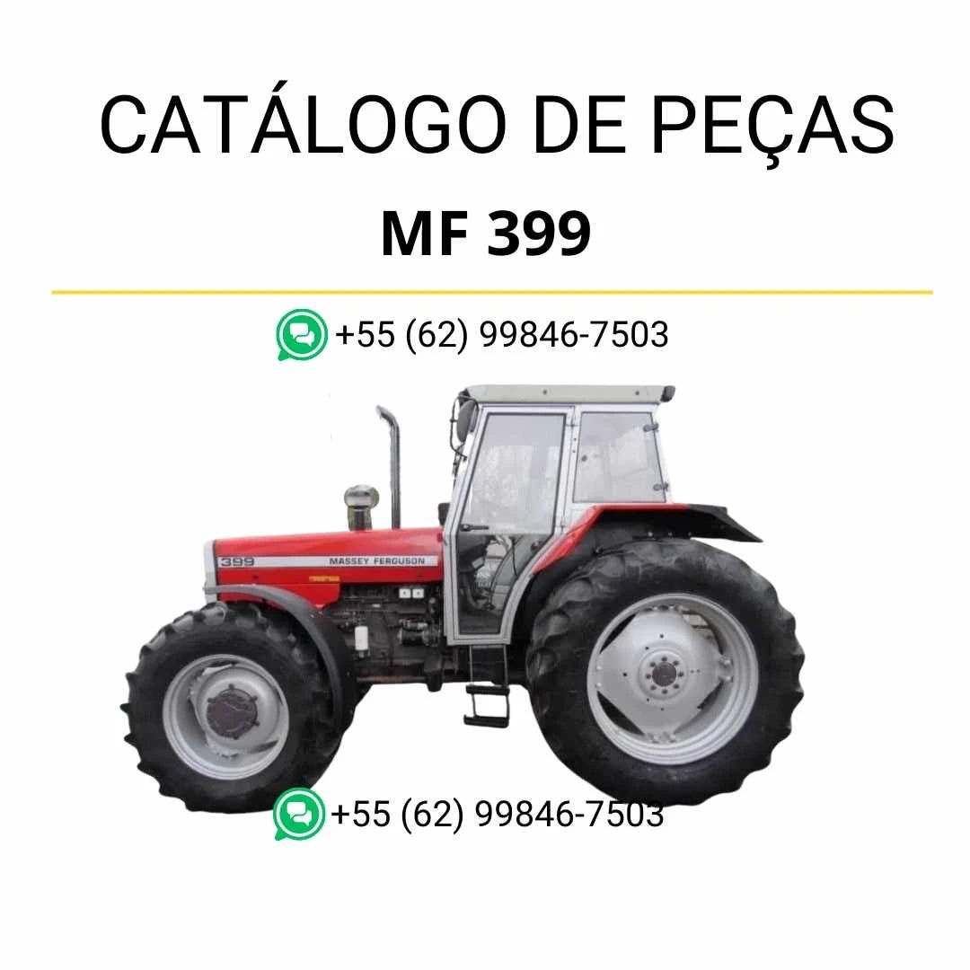 Catálogo de peças Massey Ferguson MF 399 em PDF com vistas explodidas, listas detalhadas de componentes e referência técnica completa do trator