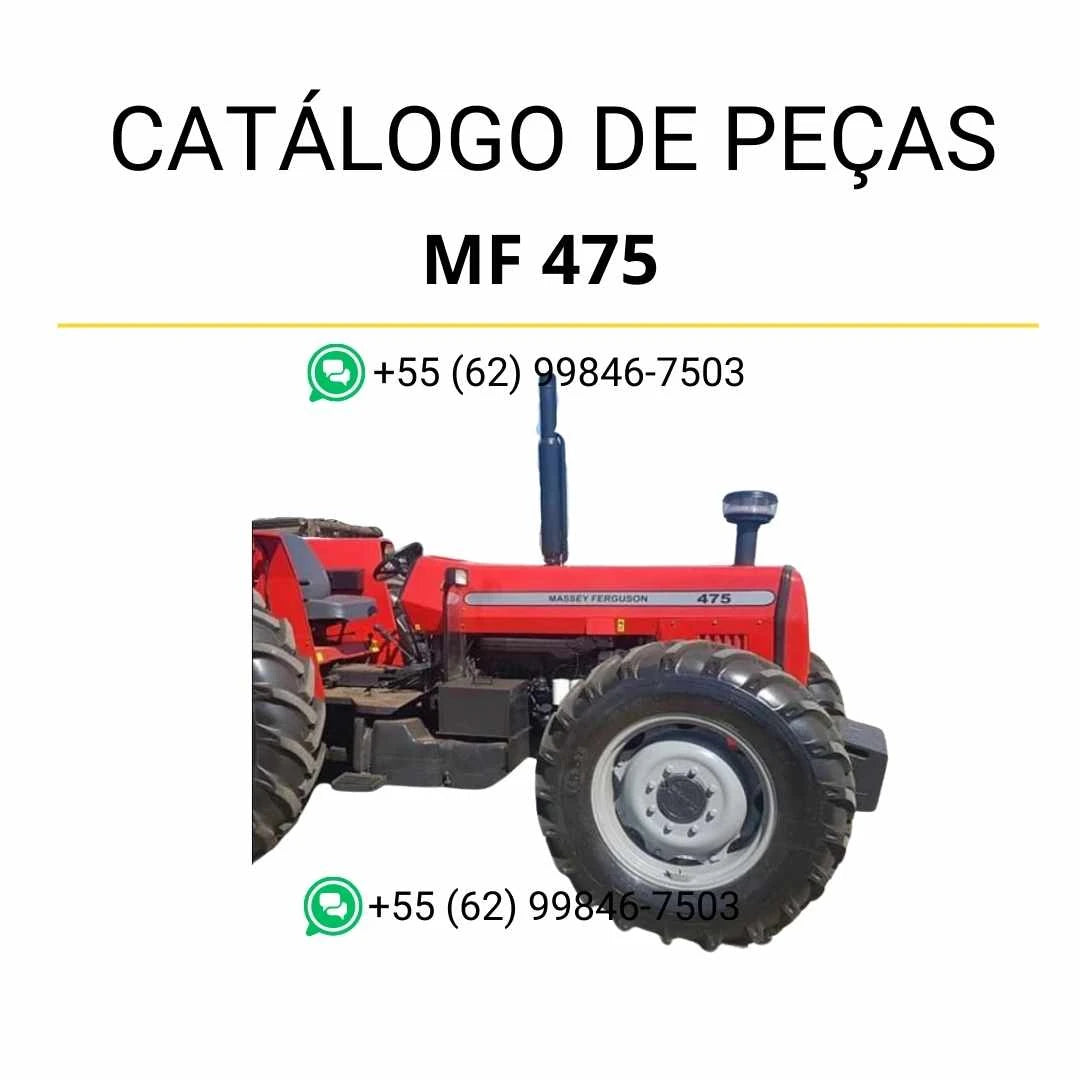 Catálogo de peças Massey Ferguson MF 475 em PDF com ilustrações técnicas, listas de componentes originais e identificação completa do trator