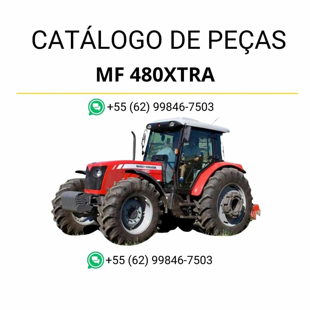 Catálogo de peças Massey Ferguson MF 480XTRA BR em PDF com diagramas detalhados, componentes originais e identificação técnica completa do trator