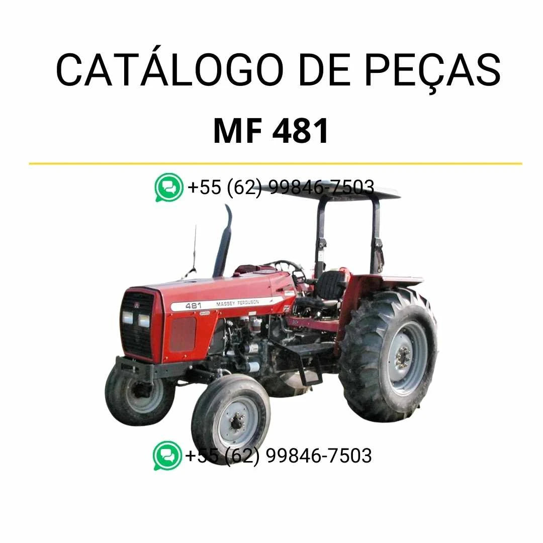 Catálogo de peças Massey Ferguson MF 481 em PDF com ilustrações técnicas, lista completa de componentes e identificação detalhada do trator