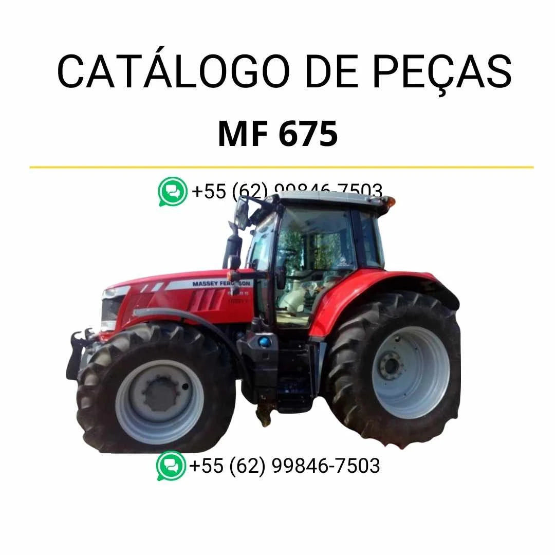 Catálogo de peças PDF Massey Ferguson MF 675 FR para trator, com identificação detalhada de componentes e ilustrações técnicas.