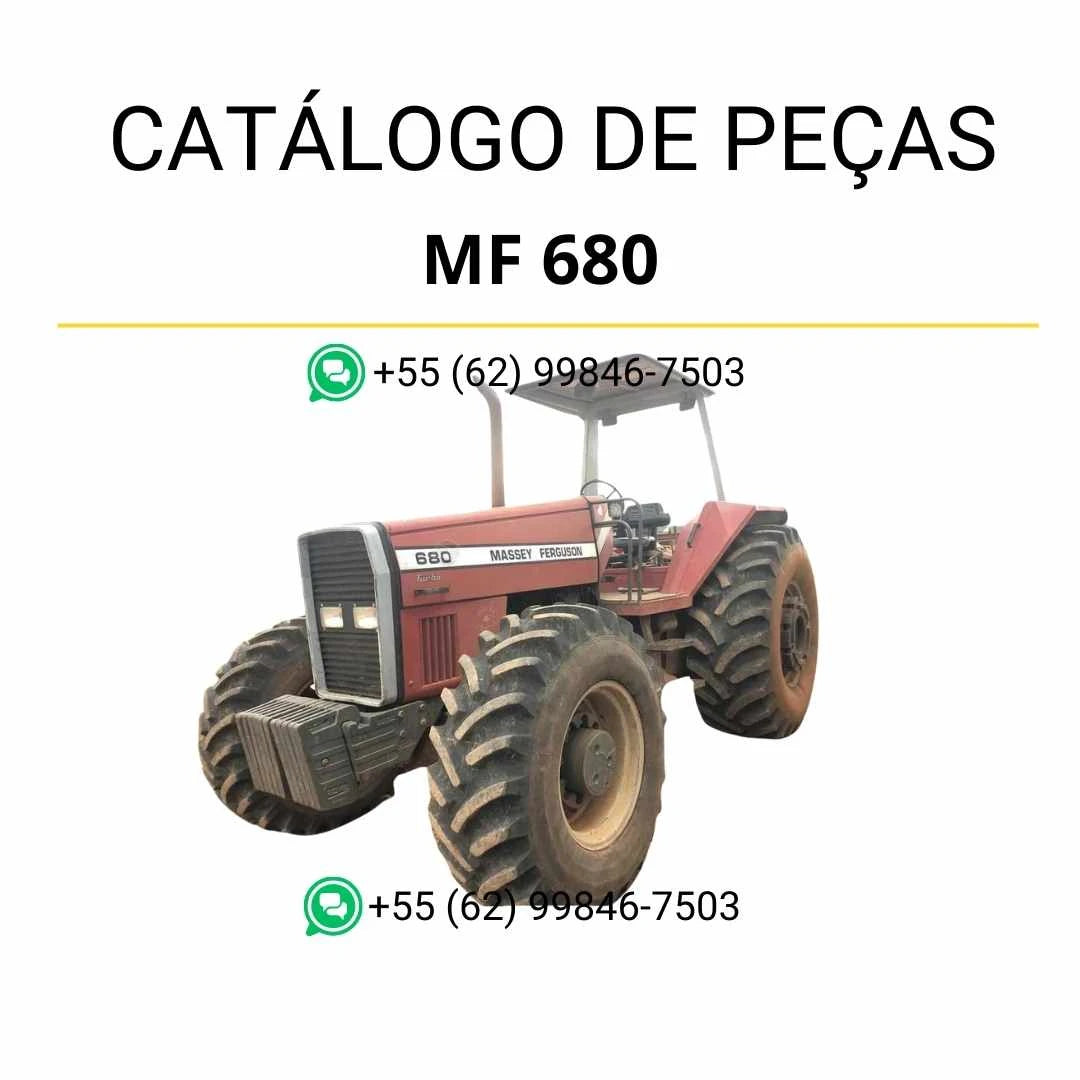 Catálogo de peças PDF Massey Ferguson MF 680 BT EAME, com listas técnicas e identificação completa dos componentes do trator.