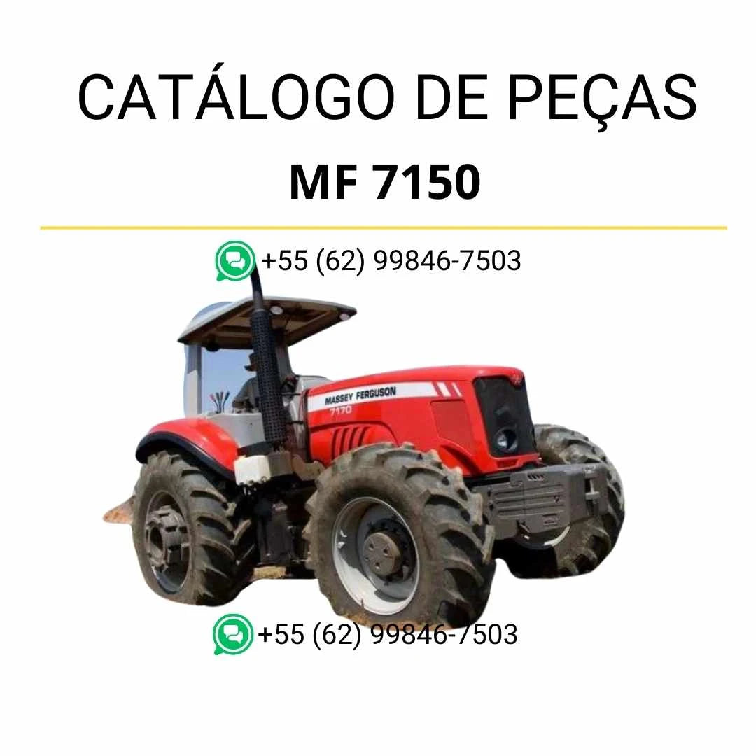 Catálogo de peças PDF Massey Ferguson MF 7150 para trator, com ilustrações técnicas e identificação completa de componentes mecânicos.