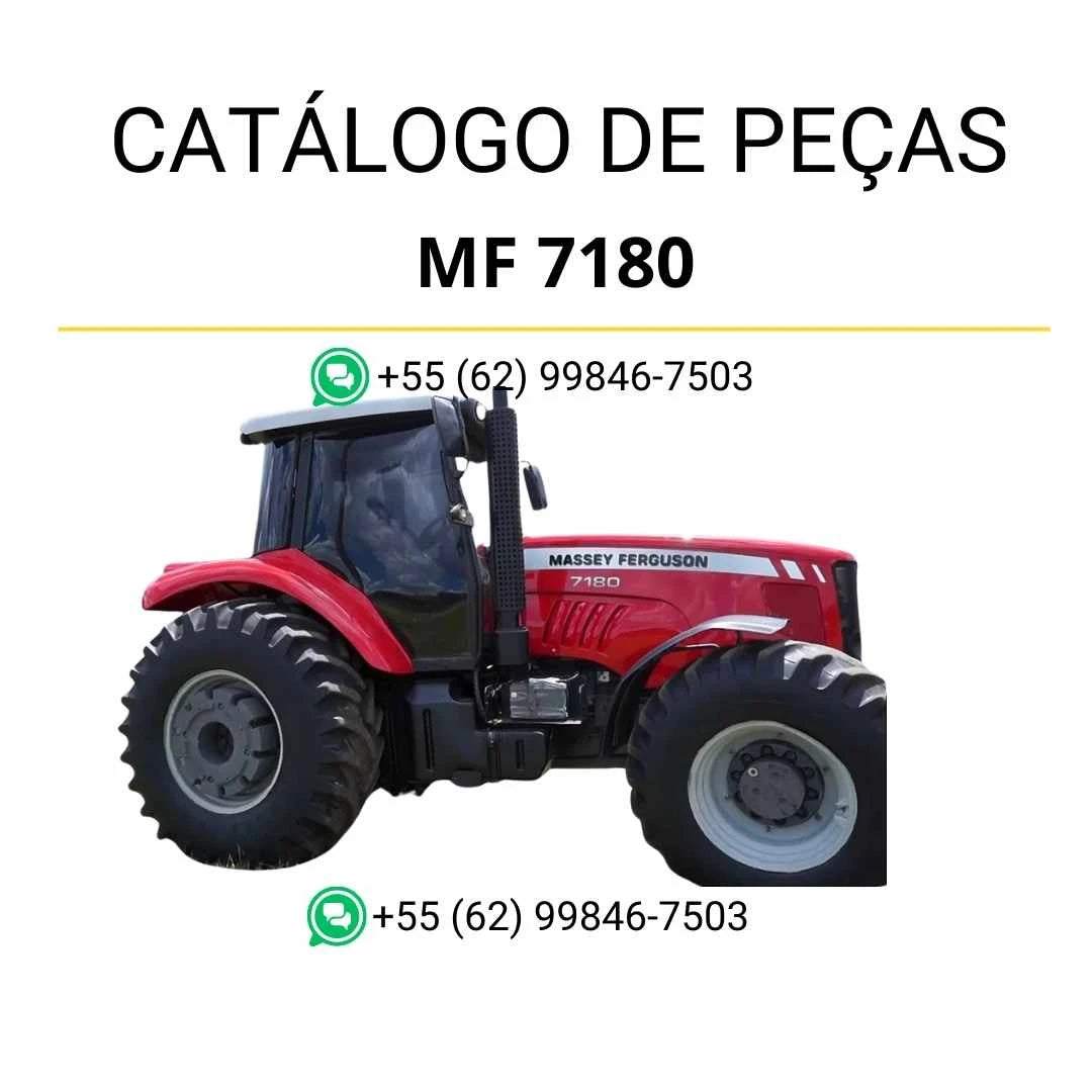 Catálogo de peças PDF Massey Ferguson MF 7180 para trator, com ilustrações técnicas e lista detalhada de componentes originais.