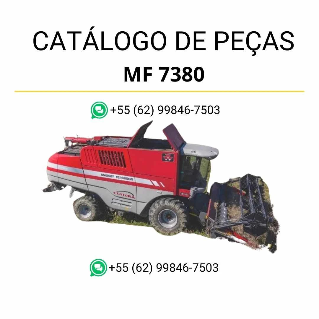 Catálogo de peças PDF Massey Ferguson MF 7380 combine colheitadeira, com diagramas detalhados e identificação completa de componentes originais.