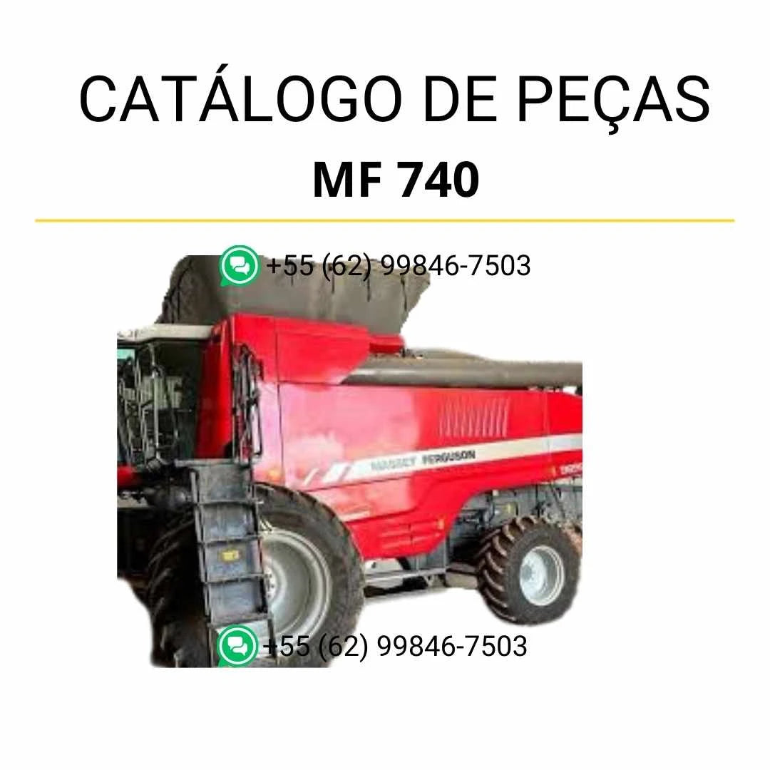 Catálogo de peças PDF Massey Ferguson MF 740 Combine colheitadeira, com ilustrações técnicas e identificação precisa de componentes originais.