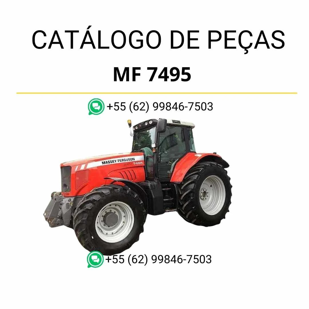 Catálogo de peças PDF Massey Ferguson MF 7495, com diagramas e identificação completa de componentes para manutenção do trator.