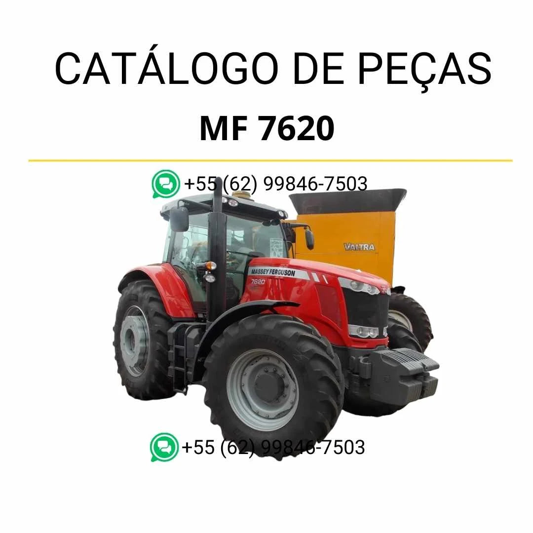 Catálogo de peças PDF Massey Ferguson MF 7620 Dyna 6 para trator, com ilustrações técnicas e identificação detalhada de componentes.