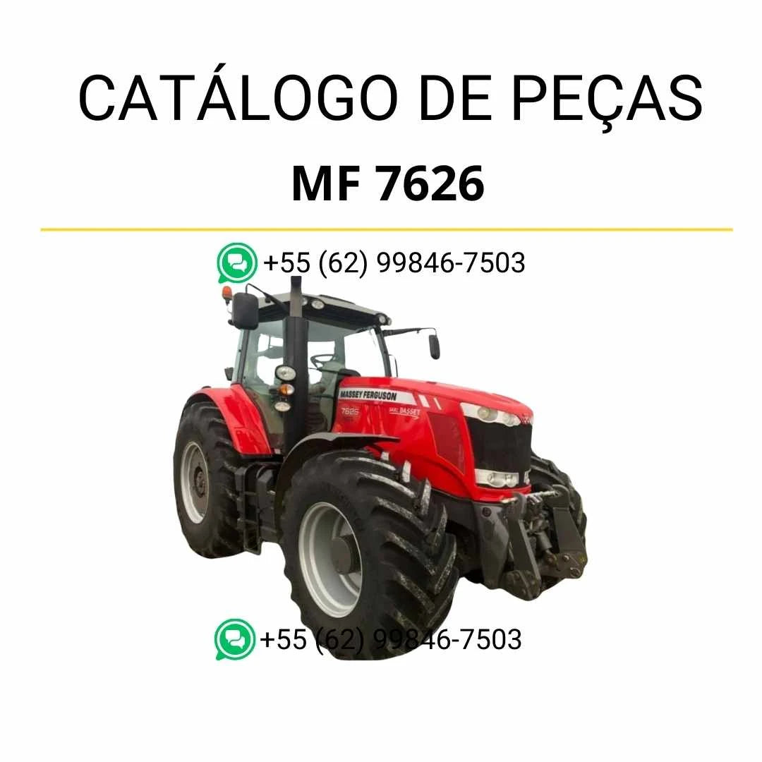 Catálogo de peças PDF Massey Ferguson MF 7626 Dyna 6 com diagramas técnicos detalhados e identificação de componentes do trator.