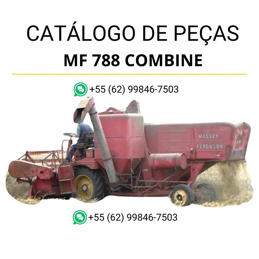 Catálogo de peças PDF Massey Ferguson MF 788 Combine colheitadeira com ilustrações técnicas e identificação detalhada de componentes.