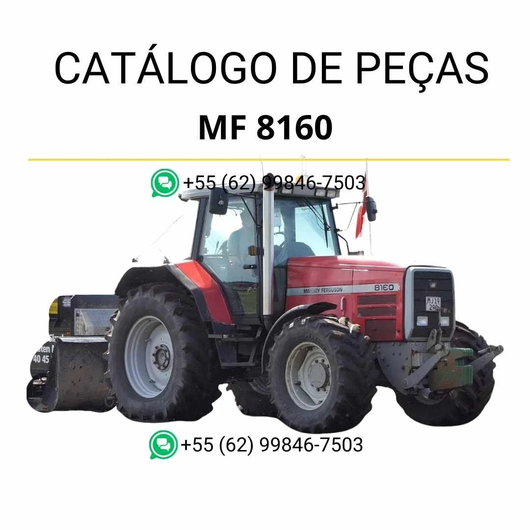 Catálogo de peças PDF Massey Ferguson MF 8160 para trator, apresentando diagramas detalhados e identificação completa de componentes.
