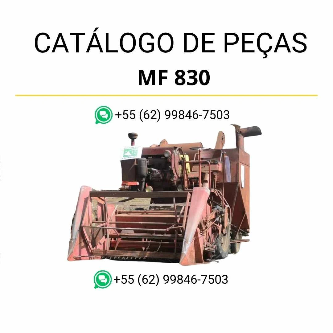Catálogo de peças PDF Massey Ferguson MF 830 e 835 Combine, com ilustrações técnicas e identificação completa de componentes originais.