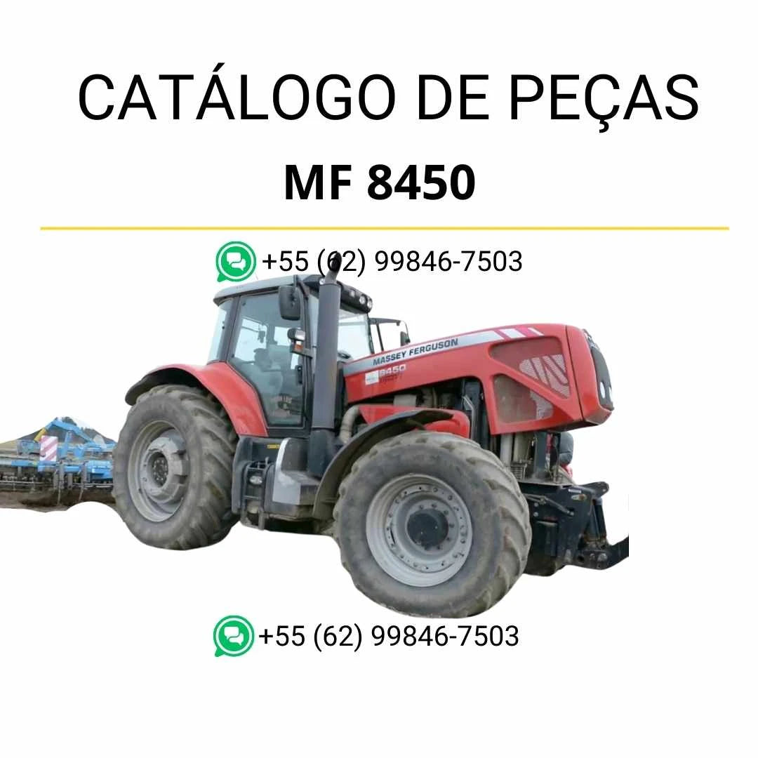 Catálogo de peças PDF Massey Ferguson MF 8450 e 8460 TIER 2 com diagramas detalhados e lista completa de componentes originais.