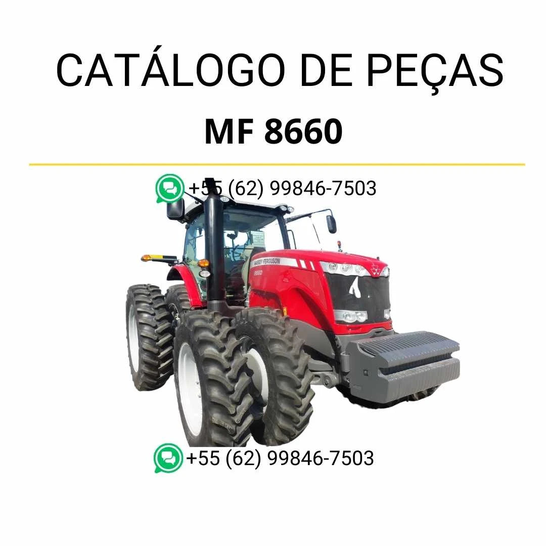 Catálogo de peças PDF Massey Ferguson MF 8660 Stage 3B para trator, com diagramas detalhados e lista completa de componentes originais.