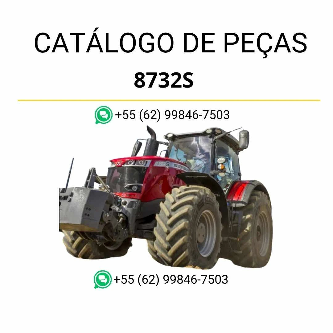 Catálogo de peças PDF Massey Ferguson MF 8732 e 8732S para trator, com diagramas explodidos e identificação detalhada de componentes.