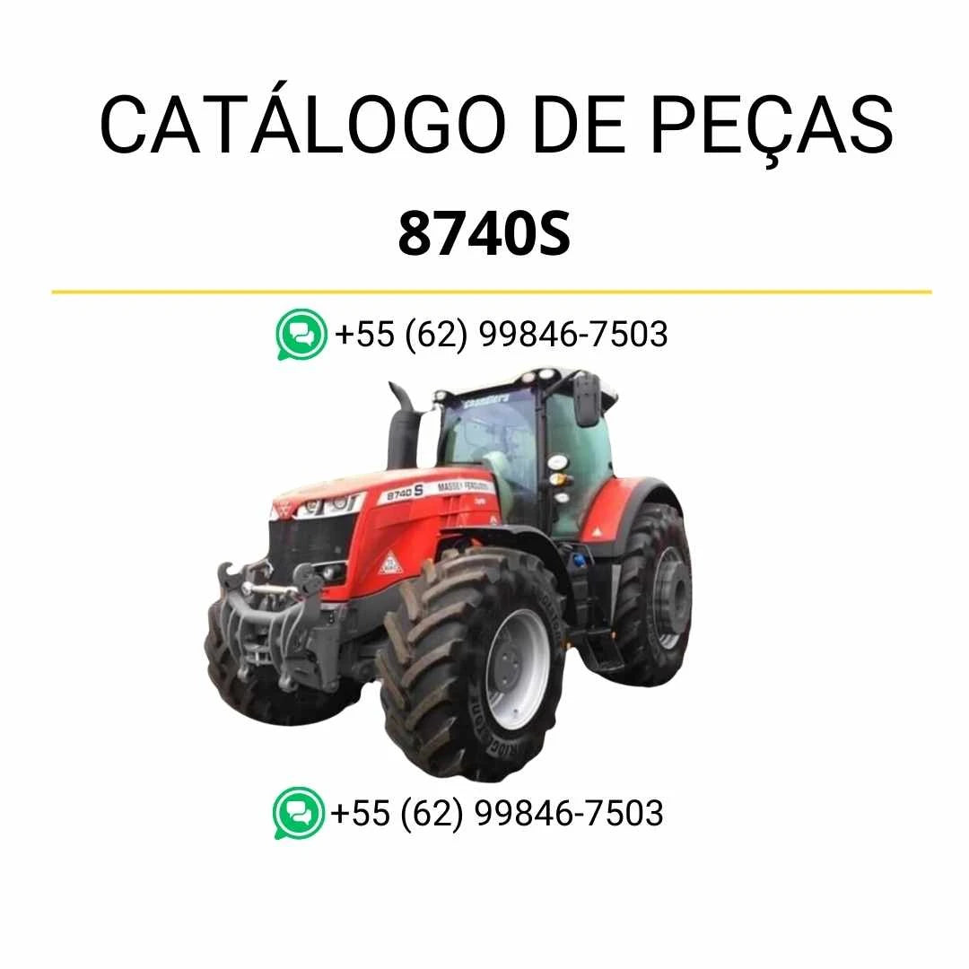 Catálogo de peças PDF Massey Ferguson MF 8740 e 8740S para trator, com componentes detalhados e ilustrações técnicas de referência.