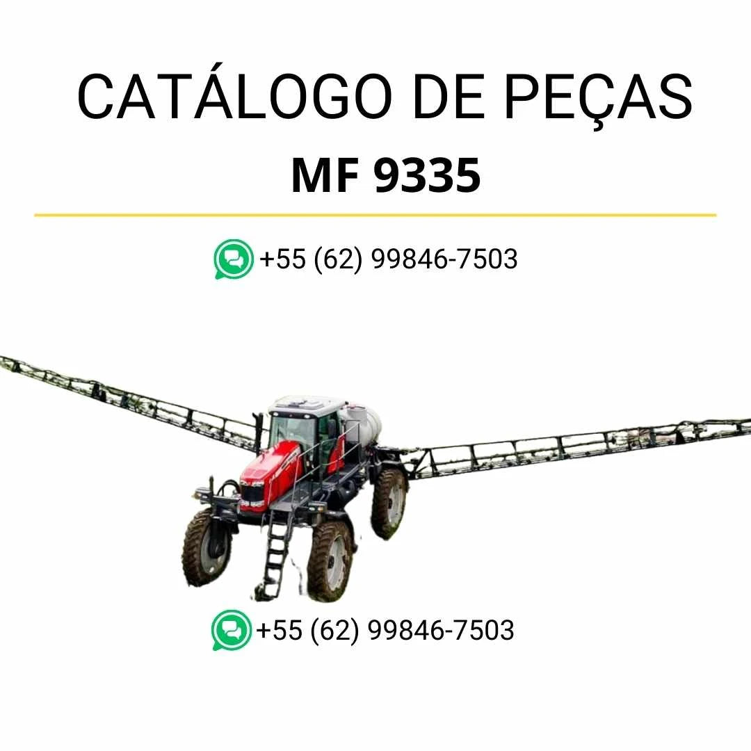 Catálogo de peças Massey Ferguson MF 9335 em PDF, com identificação técnica de componentes e diagramas detalhados do pulverizador.