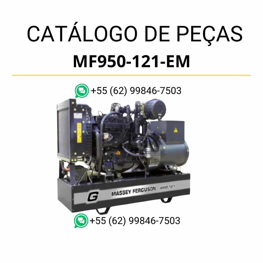 Catálogo de peças Massey Ferguson MF950-121-EM Gerador de Energia em PDF com ilustrações técnicas e identificação detalhada dos componentes