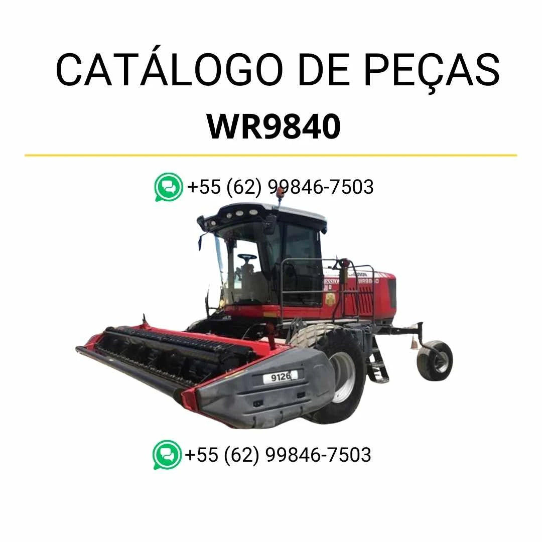 Catálogo de peças PDF Massey Ferguson WR9840 Windrower para trator, com diagramas detalhados e identificação completa dos componentes.