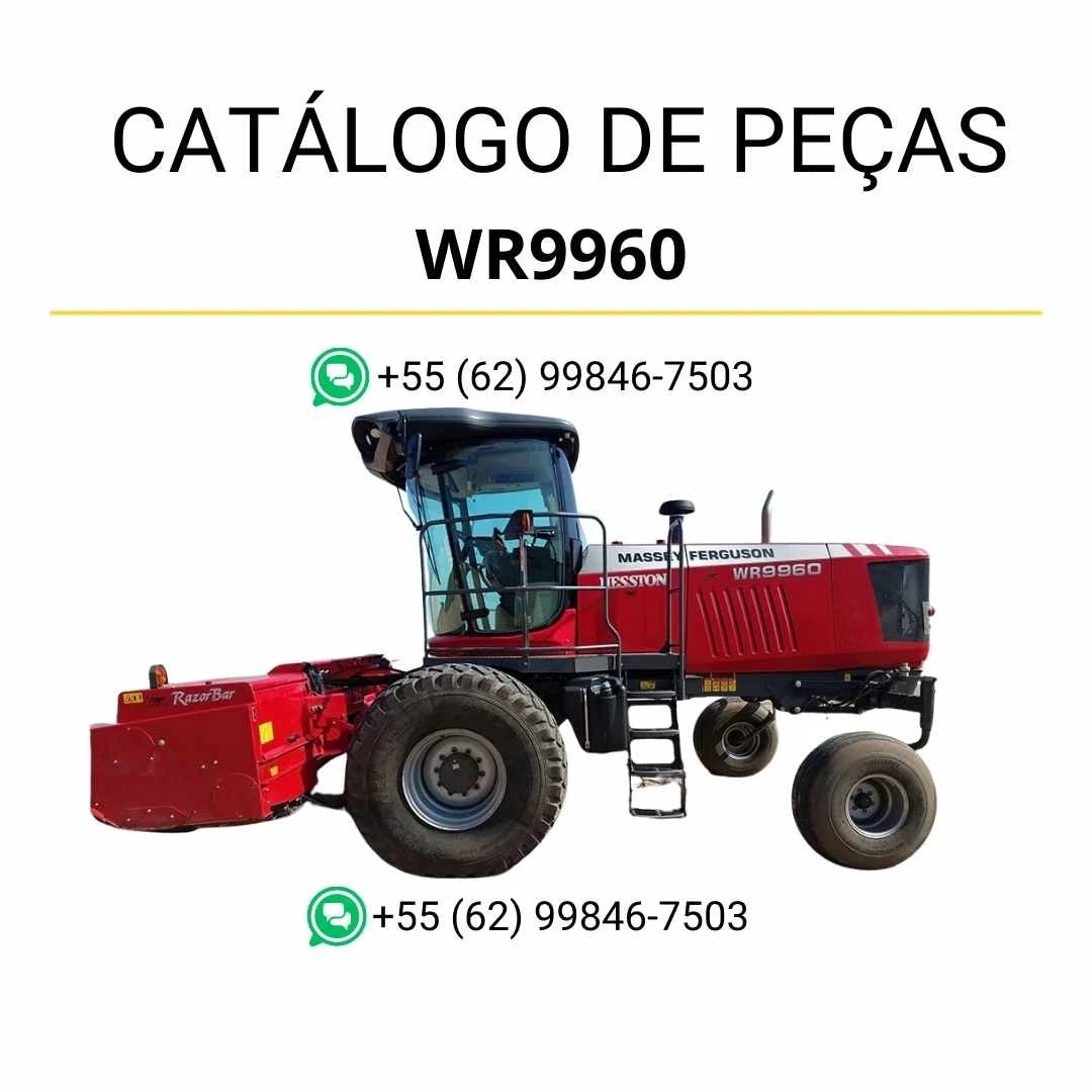 Catálogo de peças PDF Massey Ferguson WR9960 Windrower para trator, com ilustrações técnicas e identificação completa dos componentes.