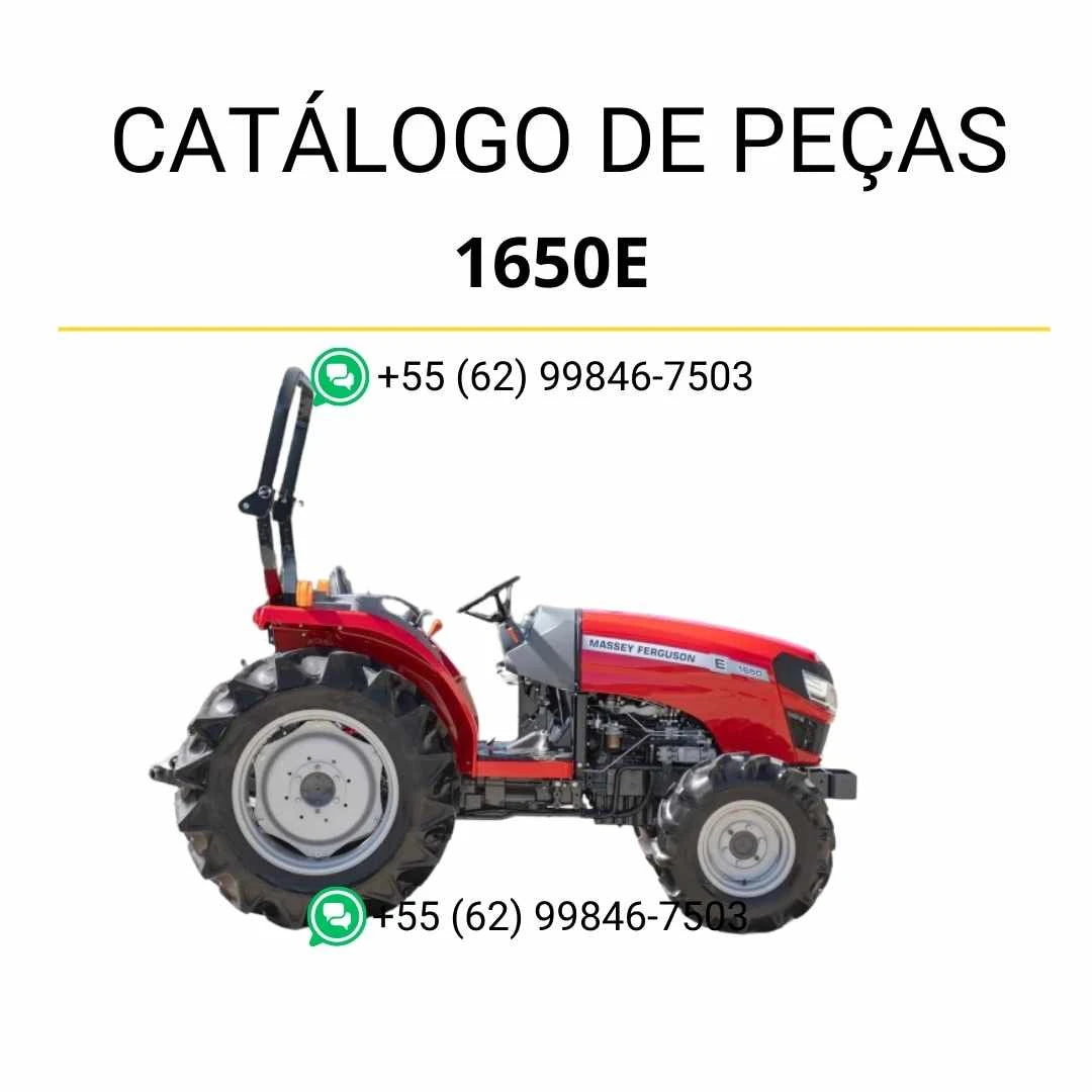 Catálogo de peças do trator compacto Massey Ferguson 1650E em PDF, com diagramas técnicos detalhados e identificação completa de componentes originais.