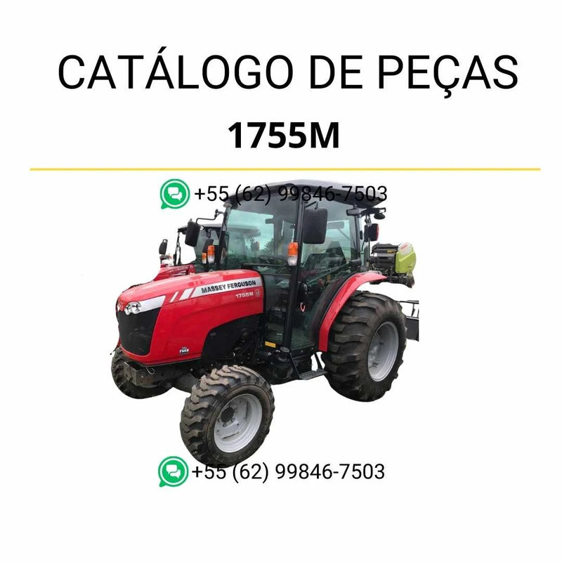 Catálogo de peças Massey Ferguson 1755M em PDF, com diagramas técnicos detalhados e referência completa de componentes do trator compacto.