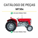 Catálogo de peças PDF do trator Massey Ferguson 50X com códigos, ilustrações técnicas e identificação completa de componentes
