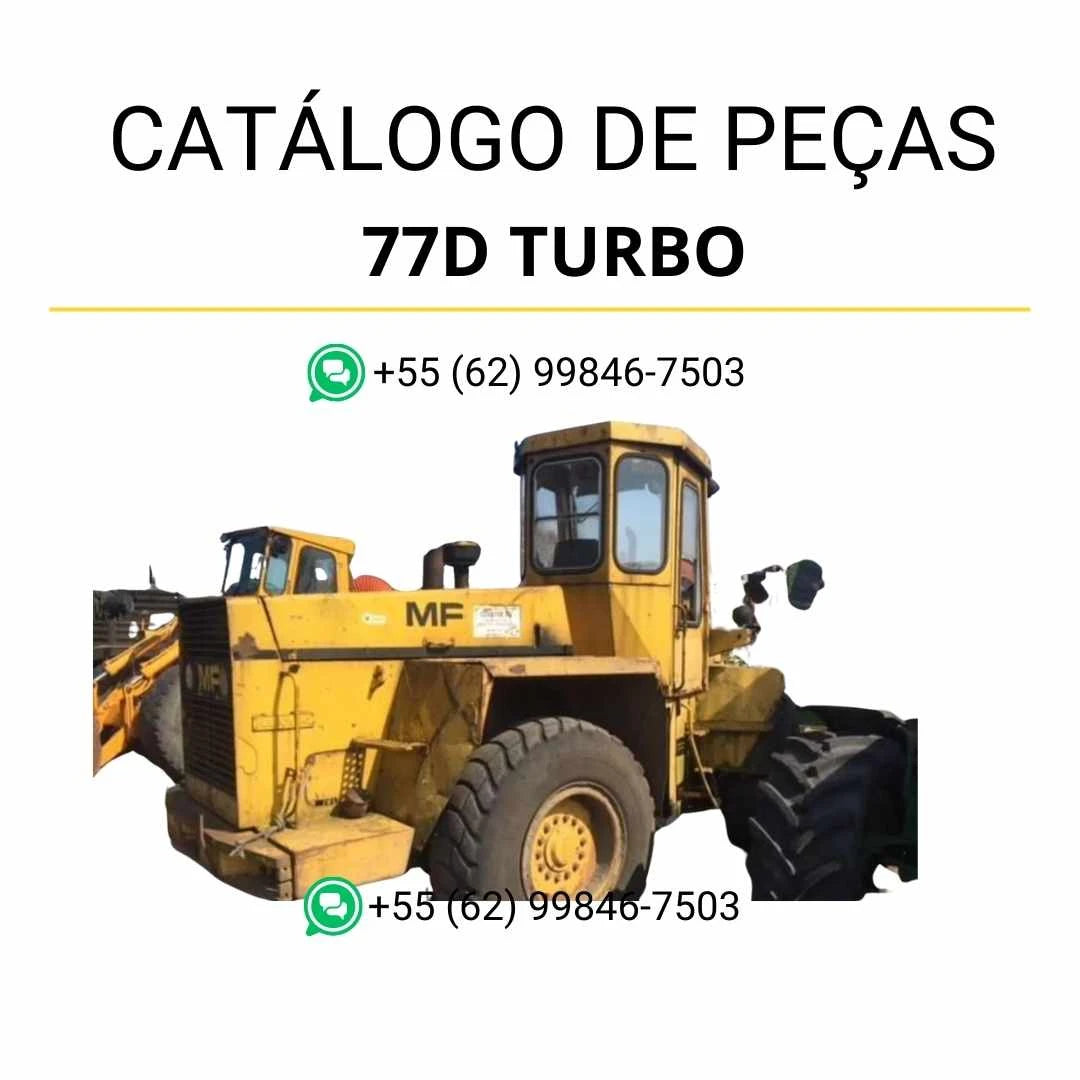 Catálogo de peças Massey Ferguson 77D Turbo Carregadeira em PDF, com vistas explodidas e identificação completa dos componentes originais.
