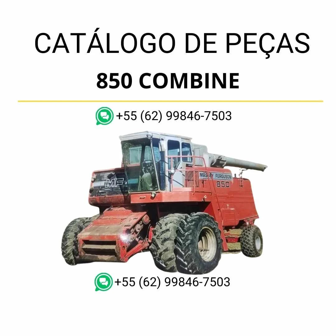 Catálogo de peças Massey Ferguson 850 Combine Colheitadeira em PDF, com ilustrações técnicas e detalhamento completo dos componentes originais.