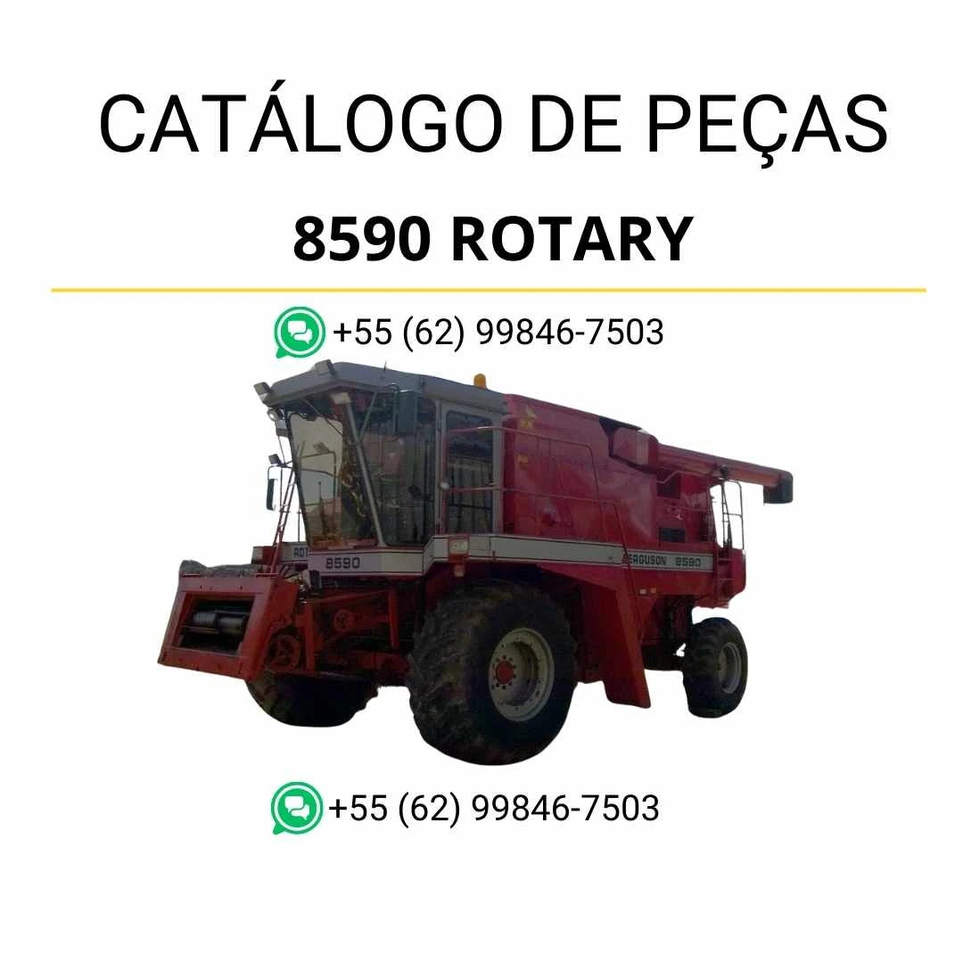Catálogo de peças Massey Ferguson 8590 Rotary Combine em PDF, com diagramas detalhados, vistas explodidas e identificação completa dos componentes.