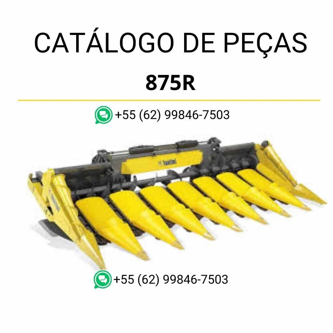 Catálogo de peças Massey Ferguson 870R e 875R Cornflow Header em PDF, com vistas explodidas, diagramas técnicos e identificação completa dos componentes.